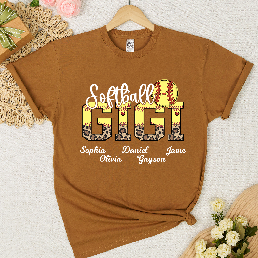Leopard Softball Nana Personalized Grandma And Grandkids T-shirt
