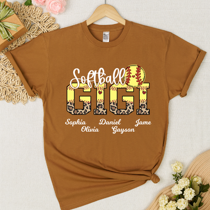 Leopard Softball Nana Personalized Grandma And Grandkids T-shirt