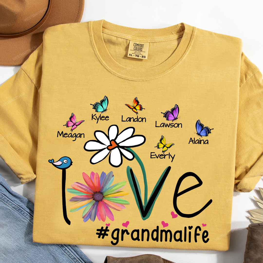 Comfort Colors® Love Grandma Butterfly T-Shirt, Custom Grandma With Grandkids Shirt