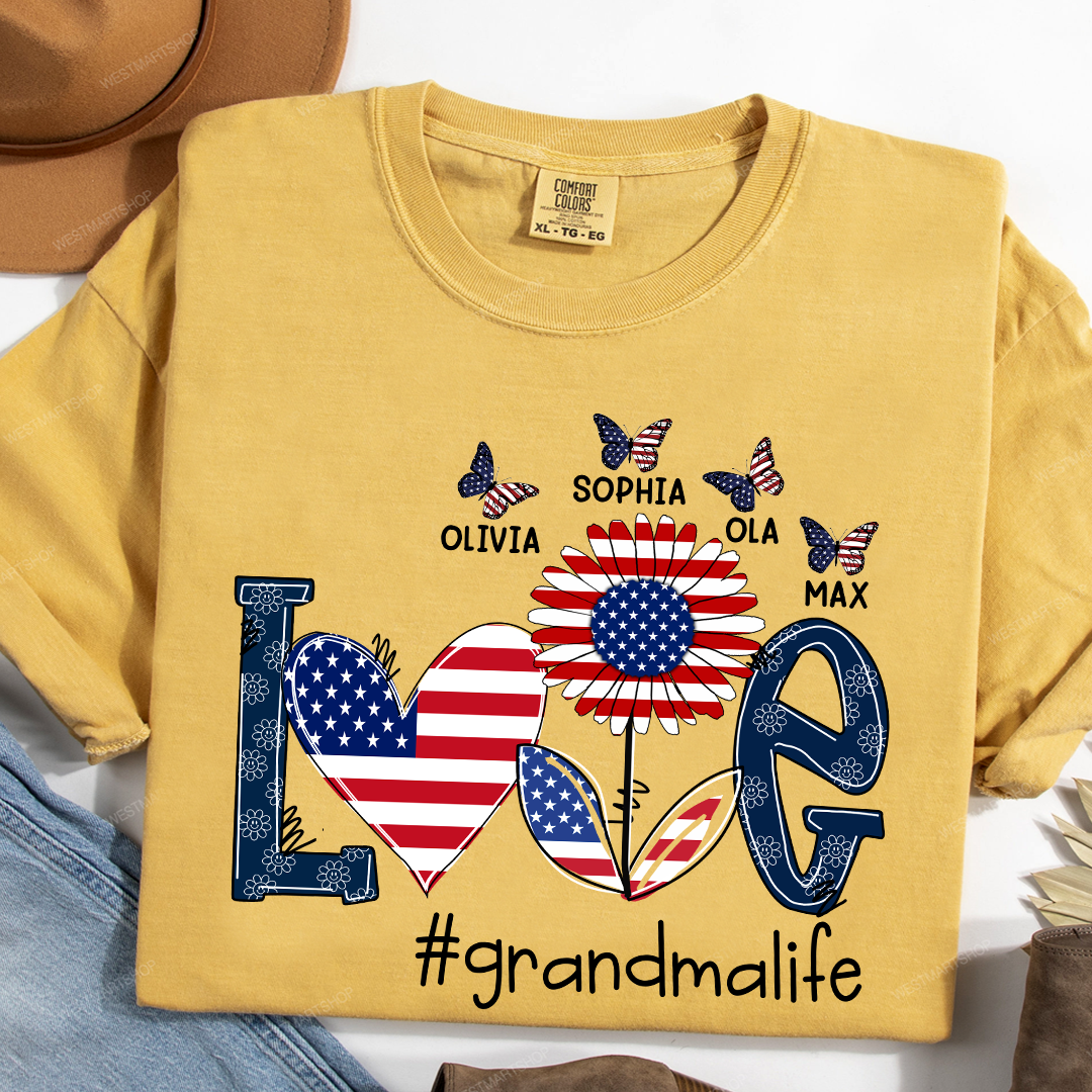 Comfort Colors® Love grandma life USA butterfly Shirt, Gift For Grandma T-Shirt