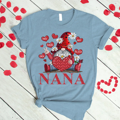 Personalized Grandma and Grandkids heart Gnome T-Shirt