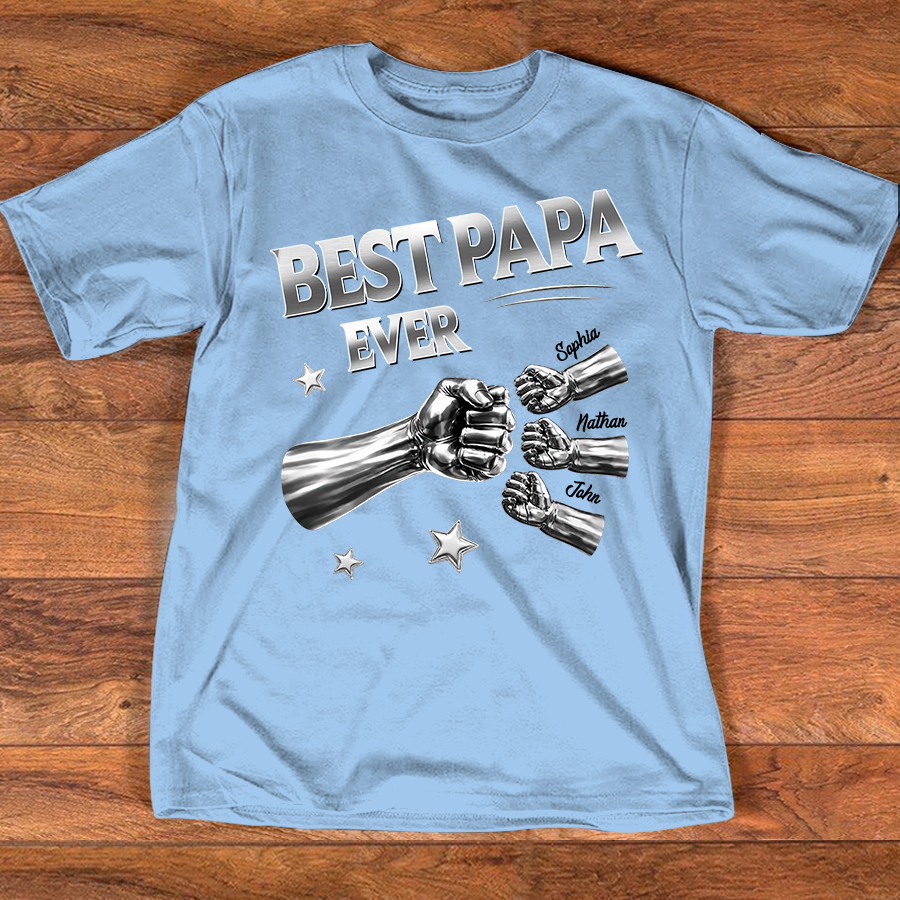 Best Papa Ever Shirt Personalized with Grandkids Names, Custom Family Fist Bump Design, Fathers Day Shirt for Papa Grandpa Dad