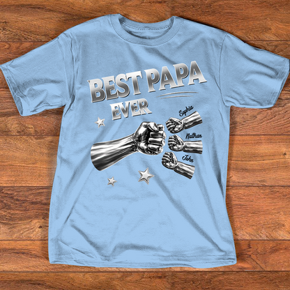 Best Papa Ever Shirt Personalized with Grandkids Names, Custom Family Fist Bump Design, Fathers Day Shirt for Papa Grandpa Dad