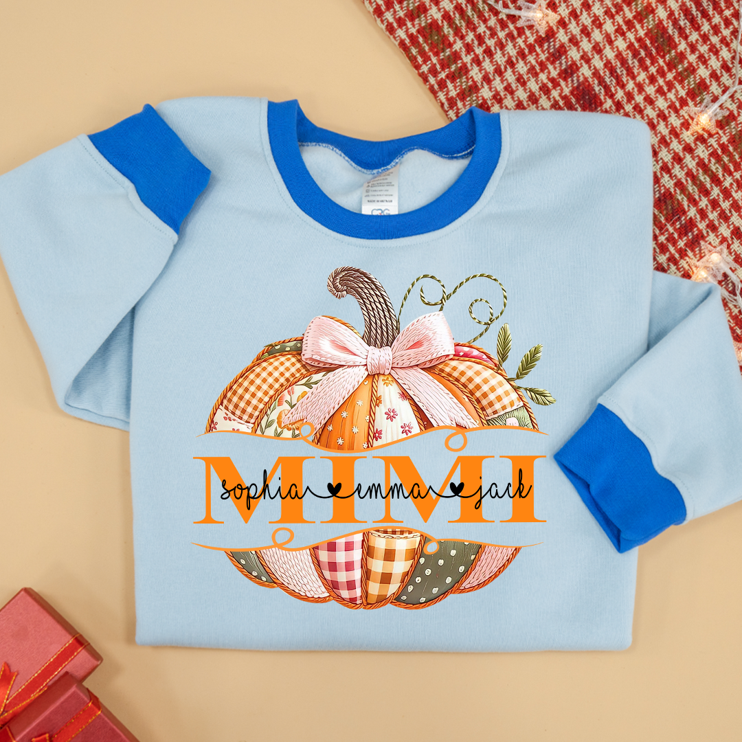 Mimi Pumpkin with Grandkids Names – Fall Gift for Grandma Sweatshirt Mix