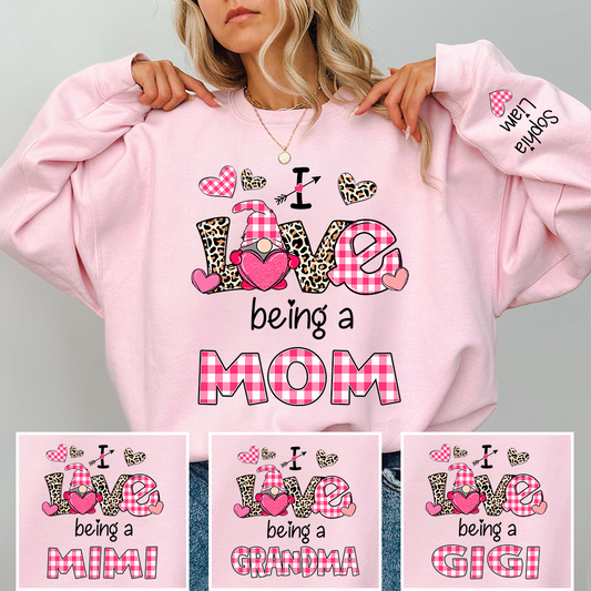 Custom Mom Sweatshirt with Kids Names, I Love Being a Mom Design, Cozy Valentine Apparel for Mothers