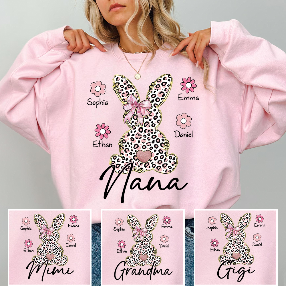 Personalized Nana Bunny Sweatshirt With Kids Names, Easter Gift For Nana
