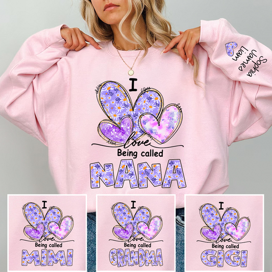 I Love Being Called Nana Purple Sweatshirt – Personalized Nana Shirt With Grandkids Names