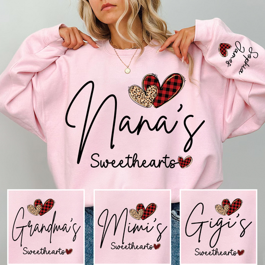 Nana’s Sweethearts Personalized Sweatshirt With Grandkids Names, Custom Grandma Crewneck Gift