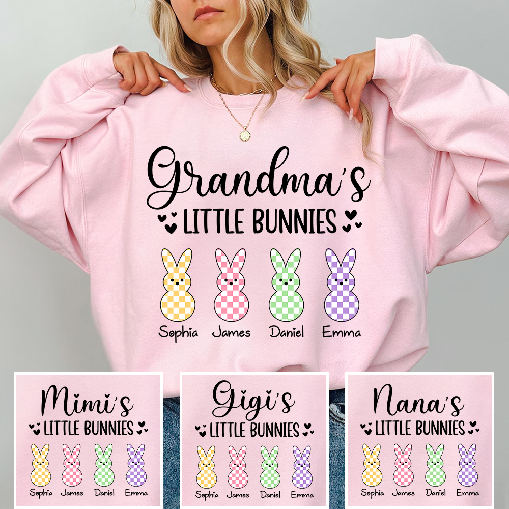 Custom Grandma Sweatshirt with Bunny Design and Kids Names, Grandma’s Little Bunnies Apparel