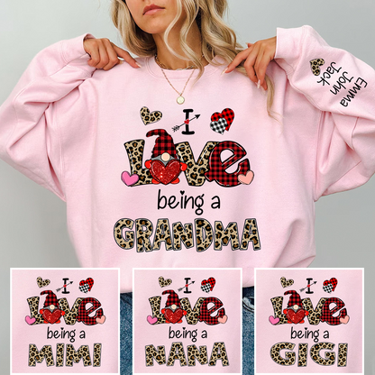 Custom I Love Being A Grandma Leopard – Valentine Sweatshirt with Grandkids Names for Mimi Nana Gigi