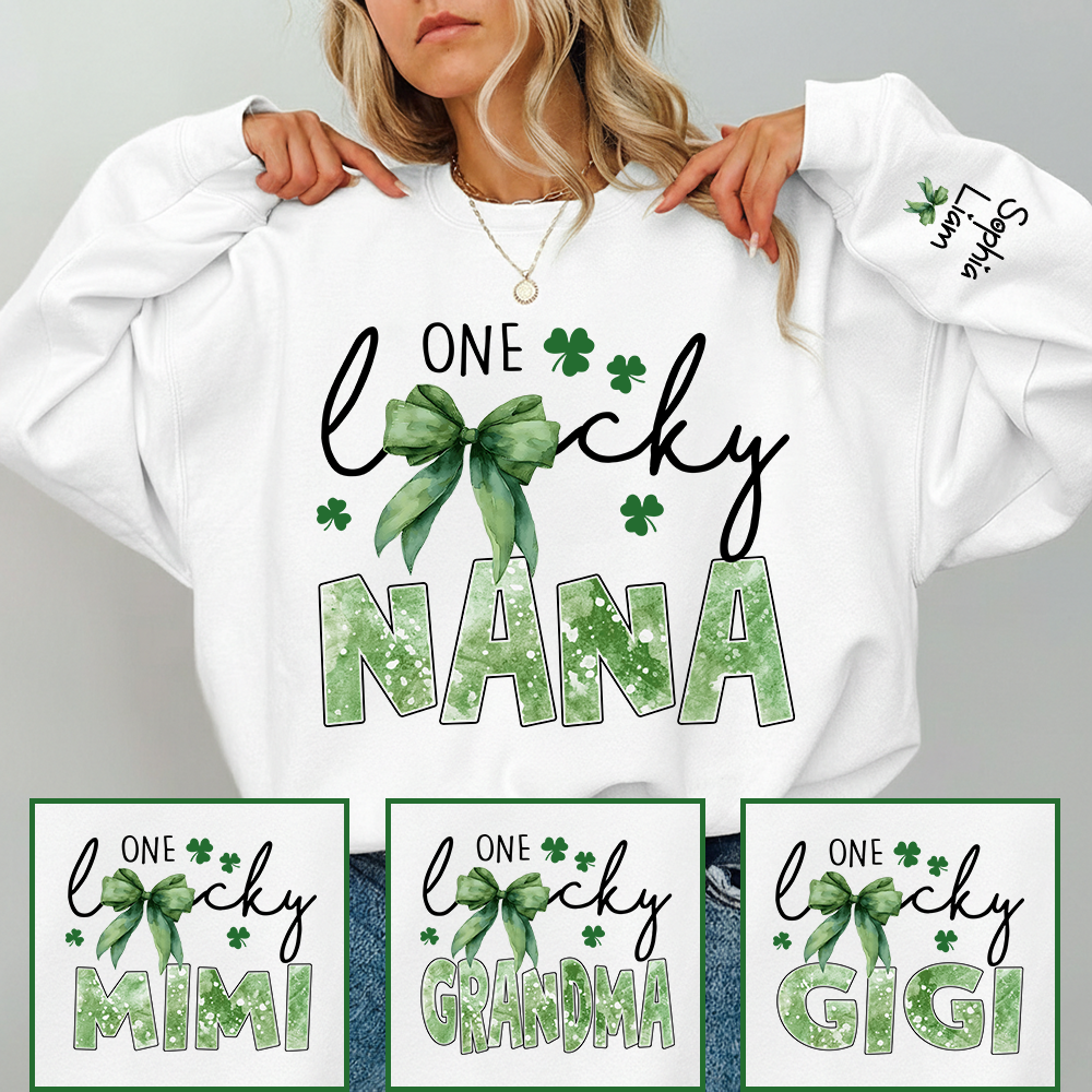 One Lucky Nana Sweatshirt for St Patrick’s Day, Personalized Grandma Shamrock Clover Sweatshirt with Kids Names