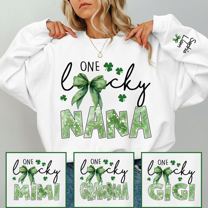 One Lucky Nana Sweatshirt for St Patrick’s Day, Personalized Grandma Shamrock Clover Sweatshirt with Kids Names