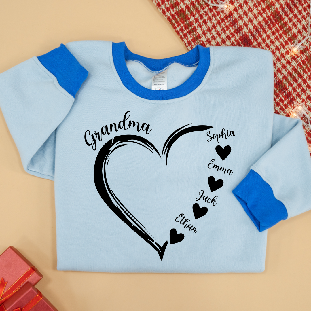 Personalized Grandma Heart Sweatshirt with Grandkids Names – Custom Family Gift