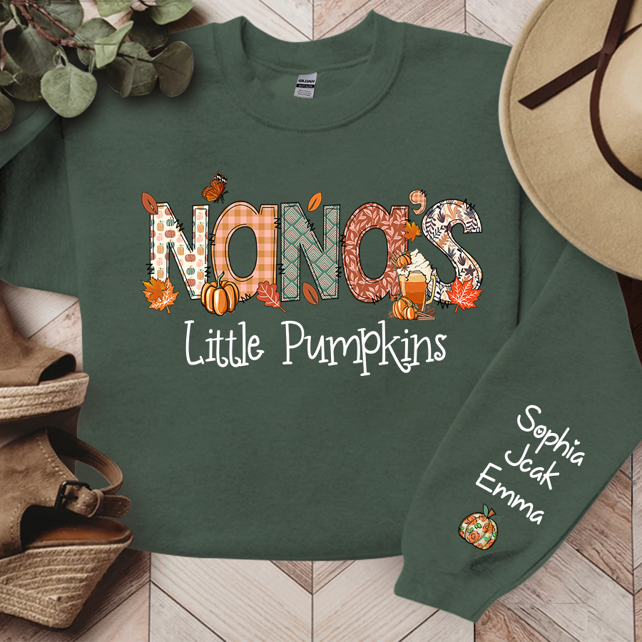 Nana's Little Pumpkins With Grandkids Names Autumn Sweatshirt