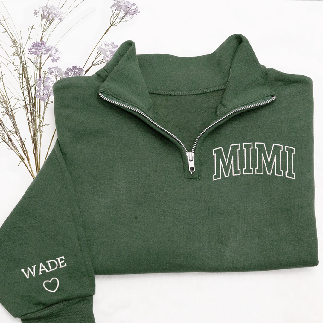 Personalized Mimi Sweatshirt, Mimi And Grandkids Embroidered Quarter Zip Sweater