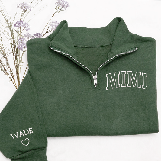 Personalized Mimi Sweatshirt, Mimi And Grandkids Embroidered Quarter Zip Sweater