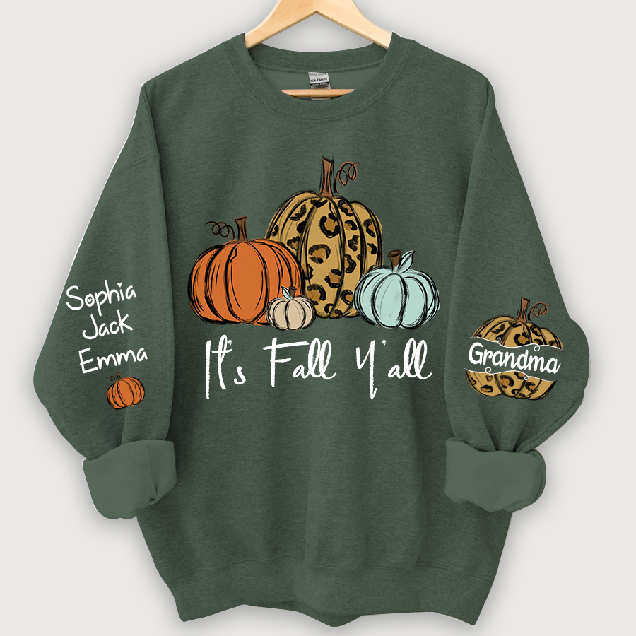 Personalized Its Fall Yall Grandma And Grandkids Pumpkin autumn CL01 Sweatshirt