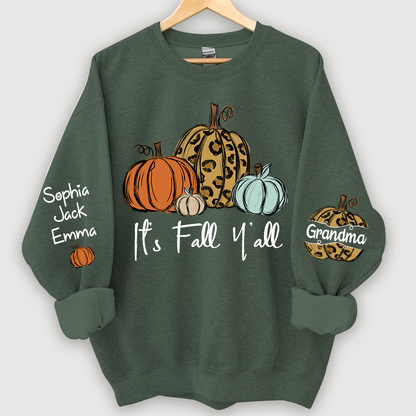 Personalized Its Fall Yall Grandma And Grandkids Pumpkin autumn CL01 Sweatshirt