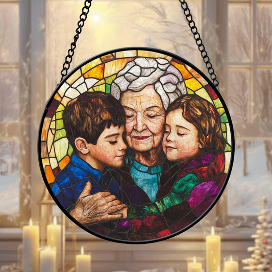 Personalized Grandma, Grandkids Portrait Faux Stained Glass, Grandma Portrait From Photo Window Hanging, Christmas Gift For Grandma