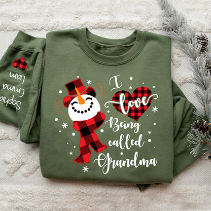 I Love Being Called Grandma Sweatshirt – Personalized Snowman Christmas Shirt with Grandkids' Names