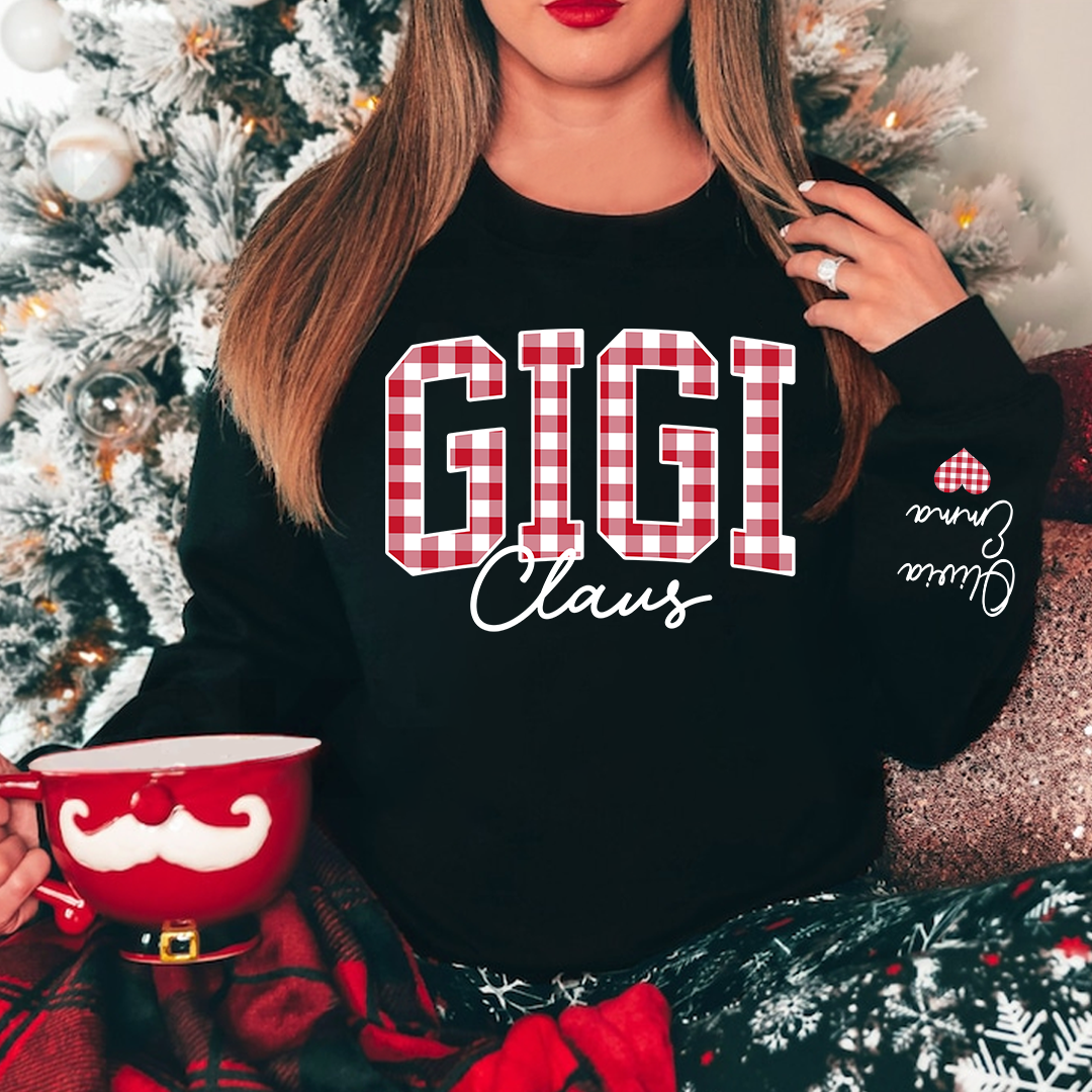 Custom Gigi Claus Red Caro Christmas With Kids Sweatshirt