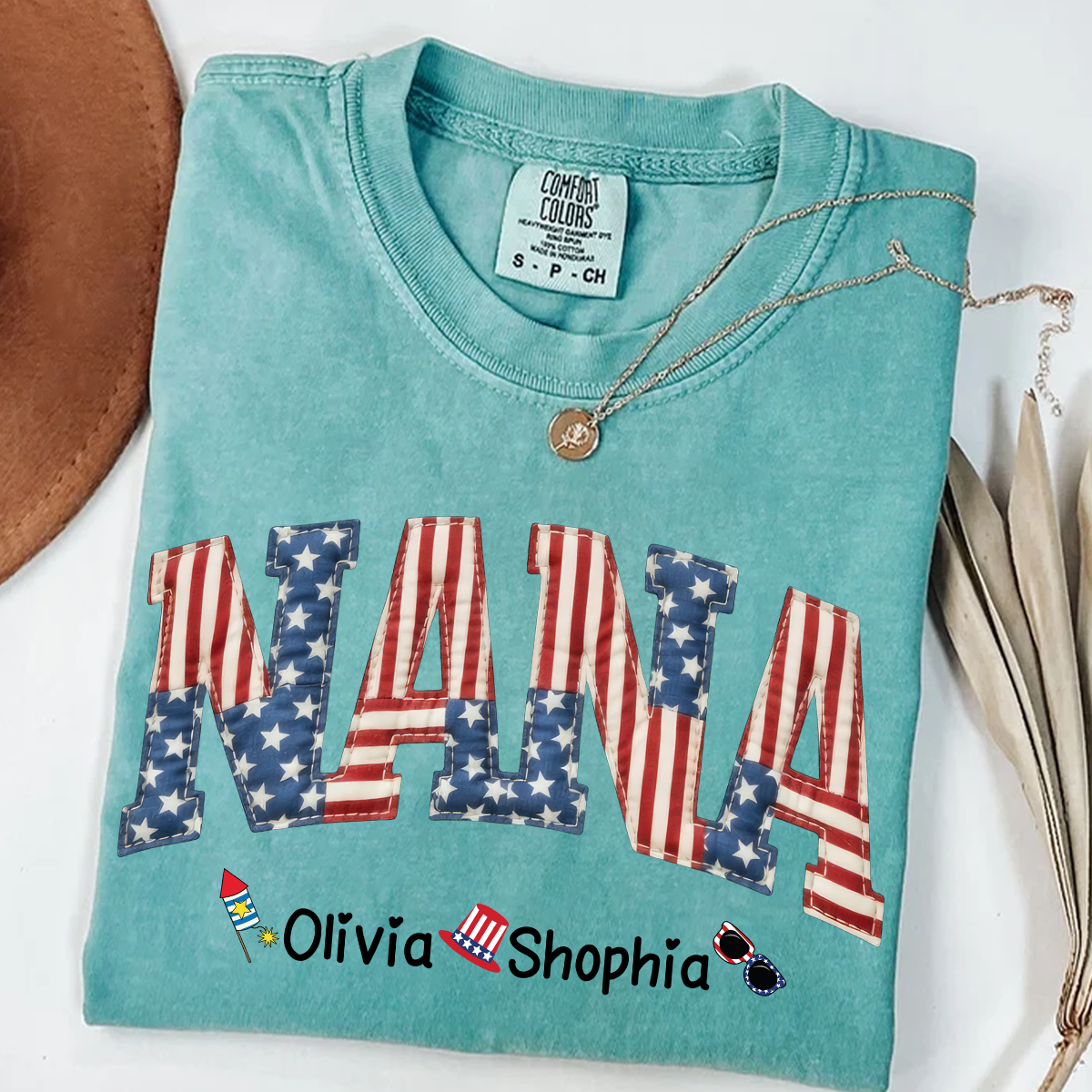 Comfort Colors Personalized Nana T-Shirt with American Flag Design – Custom 4th of July Gift for Nana with Grandkids Names