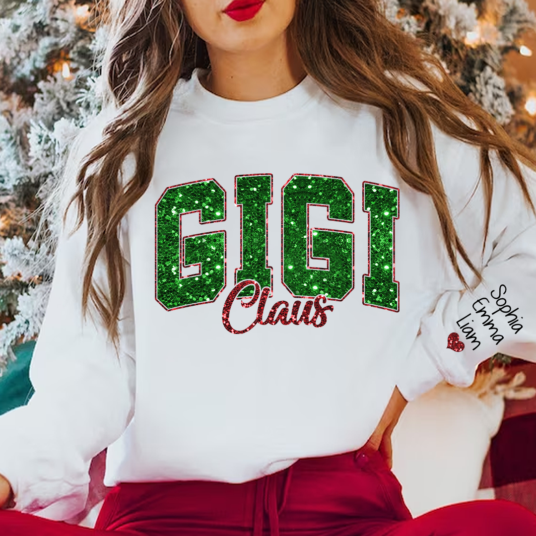 Custom Gigi Claus Green Christmas And Kids Sweatshirt