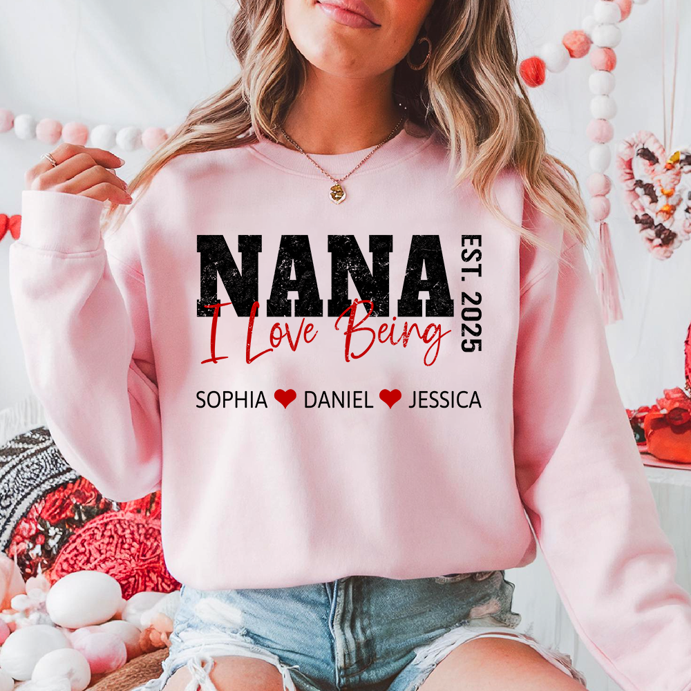 Custom I Love Being Grandma Sweatshirt – Personalized Names & Est Year Gift for Grandma