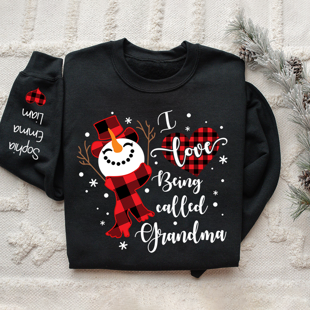 I Love Being Called Grandma Sweatshirt – Personalized Snowman Christmas Shirt with Grandkids' Names