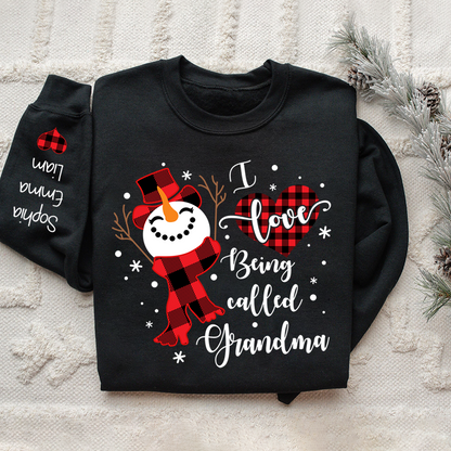 I Love Being Called Grandma Sweatshirt – Personalized Snowman Christmas Shirt with Grandkids' Names