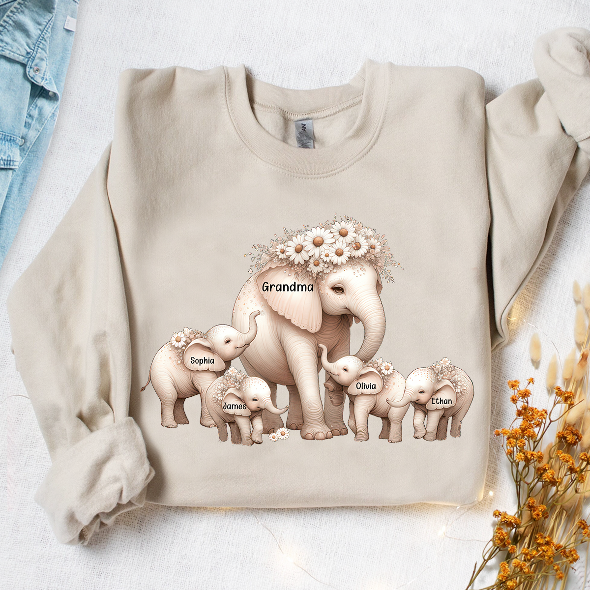 Custom Grandma Elephant And Grandkids Sweatshirt