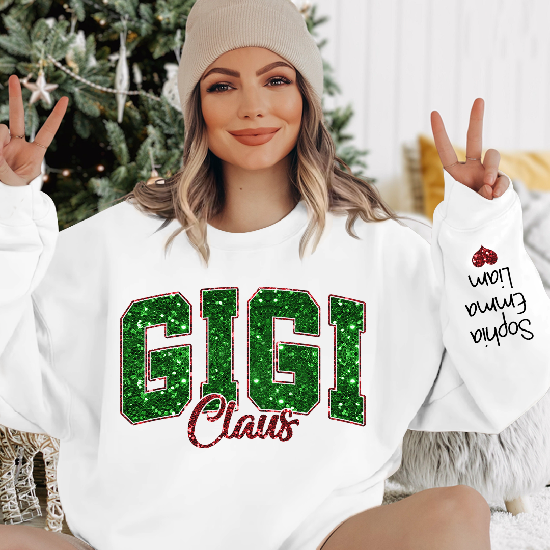 Custom Gigi Claus Green Christmas And Kids Sweatshirt