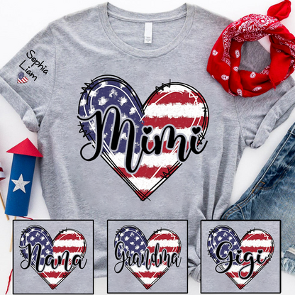 Mimi Patriotic Shirt, American Flag Heart Mimi T-Shirt for Women, 4th of July Grandma Gift