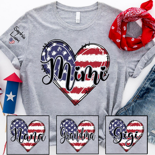 Mimi Patriotic Shirt, American Flag Heart Mimi T-Shirt for Women, 4th of July Grandma Gift