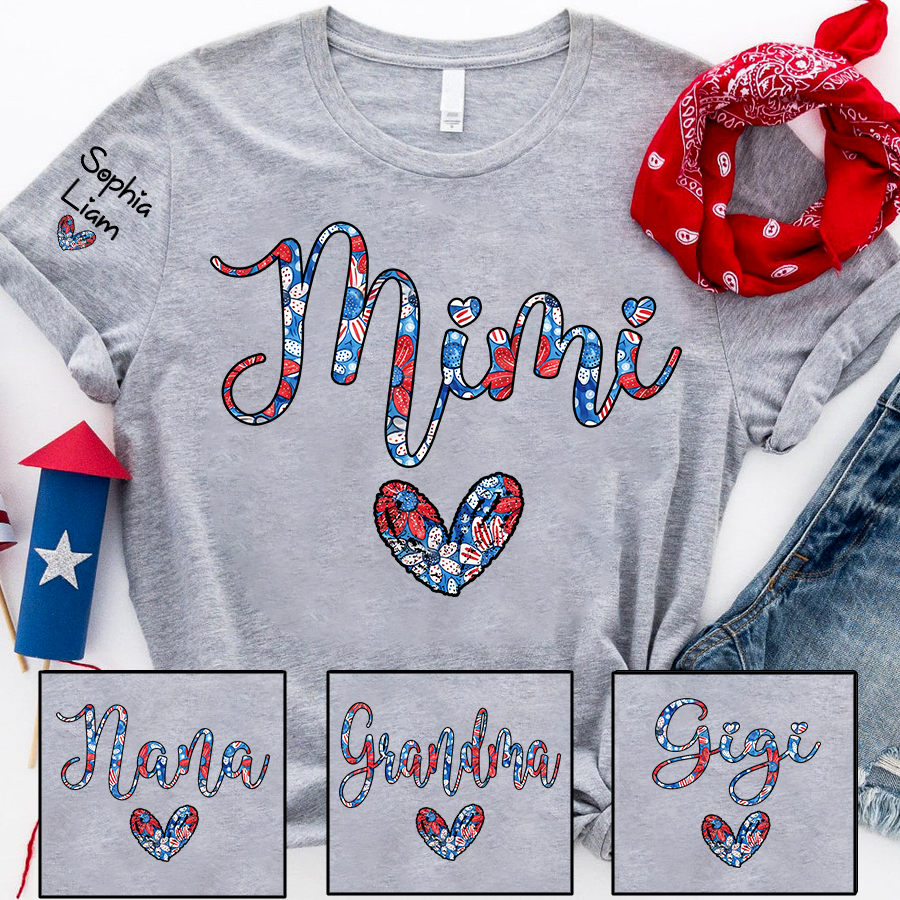 Custom Mimi T Shirt with Floral Heart and USA Colors, Perfect Gift for Mom, Personalized for Mother's Day