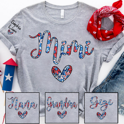 Custom Mimi T Shirt with Floral Heart and USA Colors, Perfect Gift for Mom, Personalized for Mother's Day