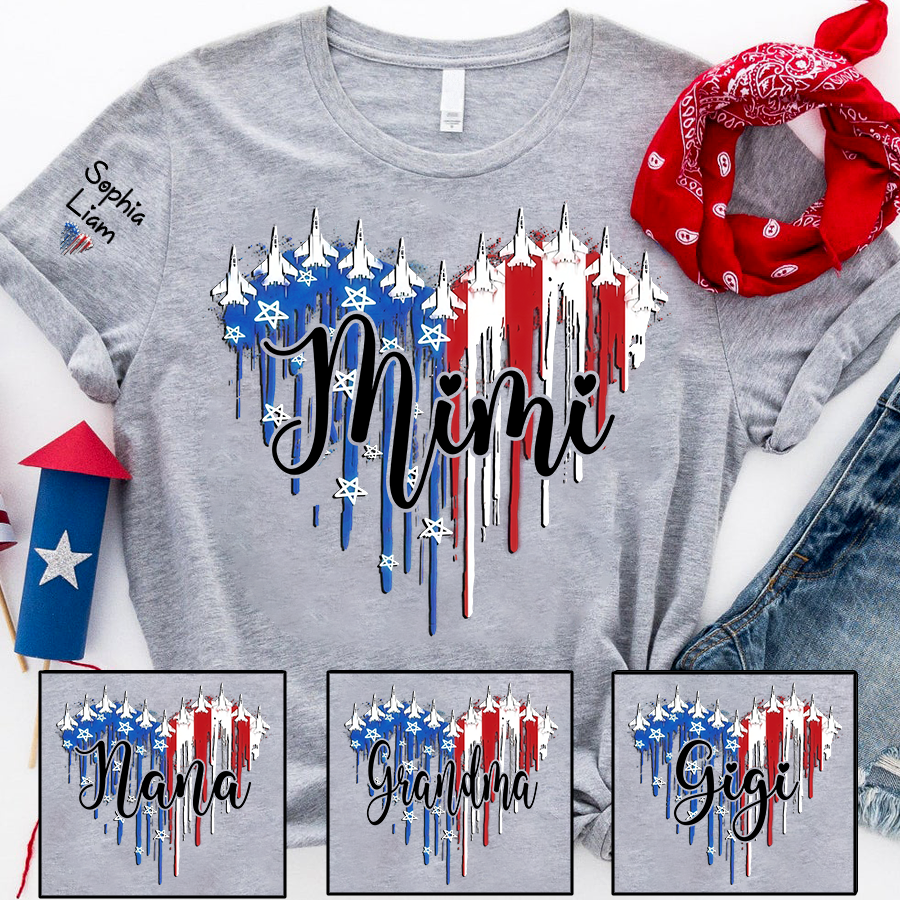 Custom Mimi Shirt with Dripping Flag, Personalized Family Names, American Flag Design, Patriotic Gift for Mimi