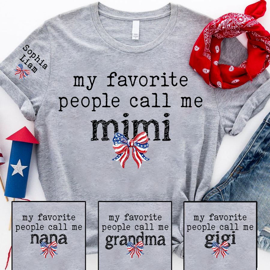 Personalized Mimi Shirt, My Favorite People Call Me Mimi Tee, Patriotic Grandma Gift with Kids Names for Fourth of July