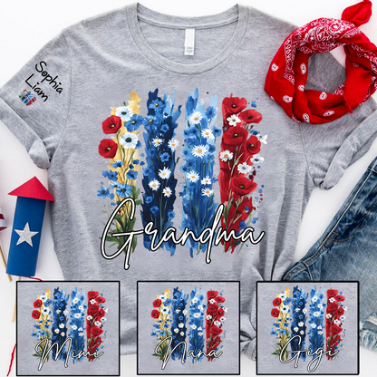 Personalized Grandma Shirt with Floral Design, Custom Grandma Gift, Perfect Mother's Day, 4th of July T Shirt