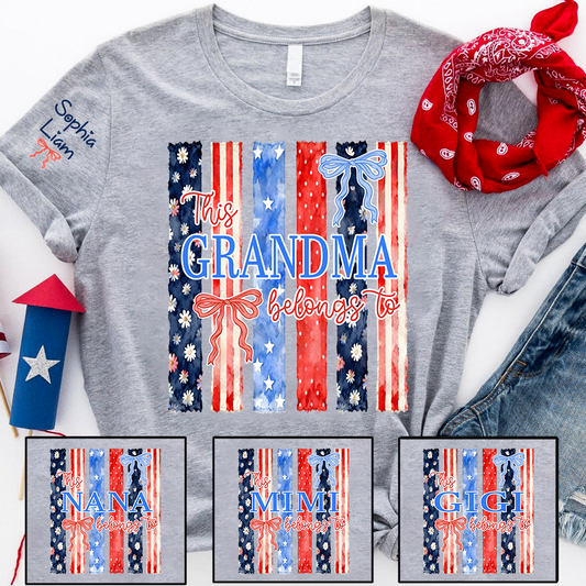 Personalized This Grandma Belongs To T Shirt, Custom Gift for Grandma with Family Names, Patriotic Design for 4th of July