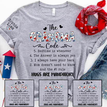 The Grandma Code T Shirt, Personalized Grandma Gift, Patriotic Design with Family Rules, Perfect for Mother’s Day, 4th of July Shirt