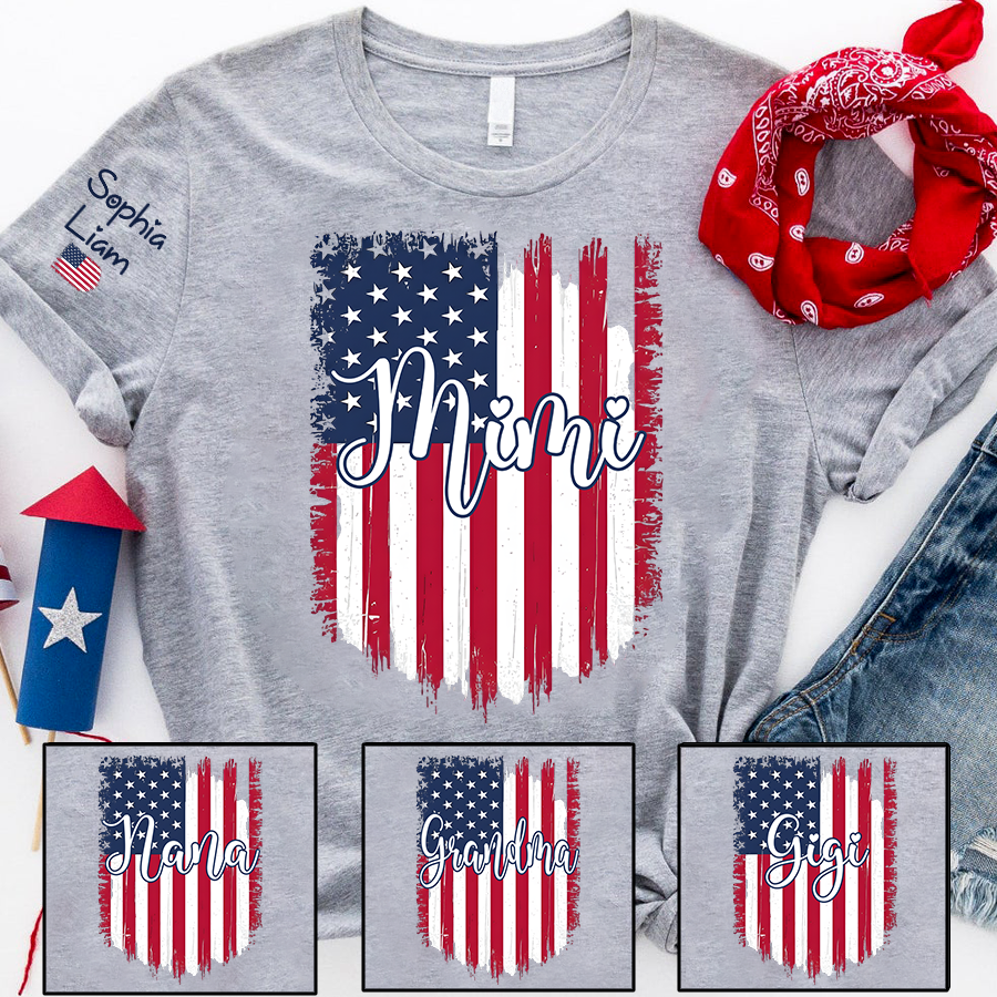 Personalized Mimi Shirt, American Flag Design, Custom Name, Patriotic 4th of July Shirt, Independence Day Family Tee