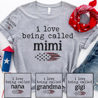 I Love Being Called Mimi T Shirt, Custom Mom Shirt with American Flag Design, Perfect Gift for Mother's Day