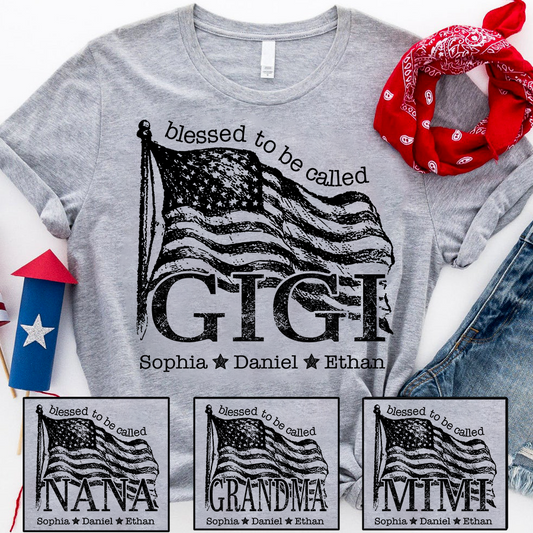 Blessed to Be Called Gigi T Shirt with American Flag, Custom Gift for Grandma, Personalized Family Shirt
