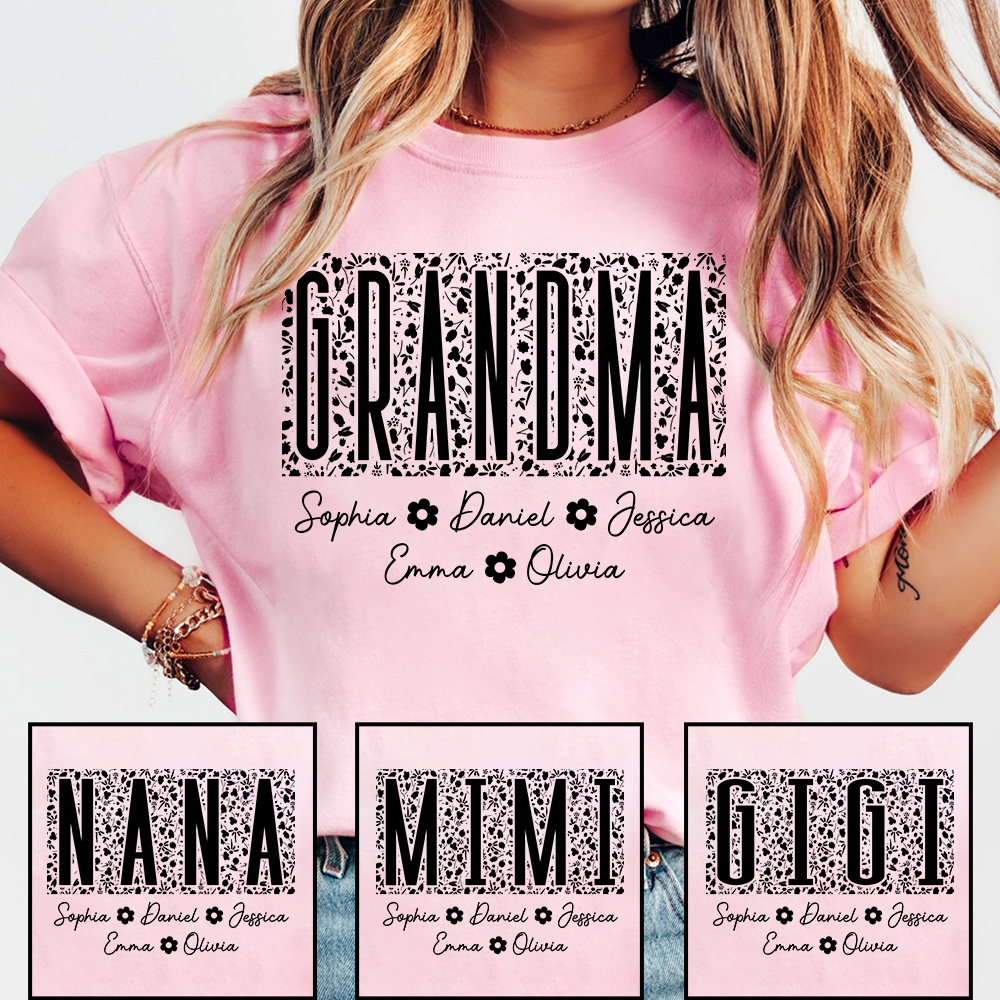 Custom Grandma Floral Shirt, Personalized Names of Grandchildren T Shirt, Meaningful Family Gift for Grandma