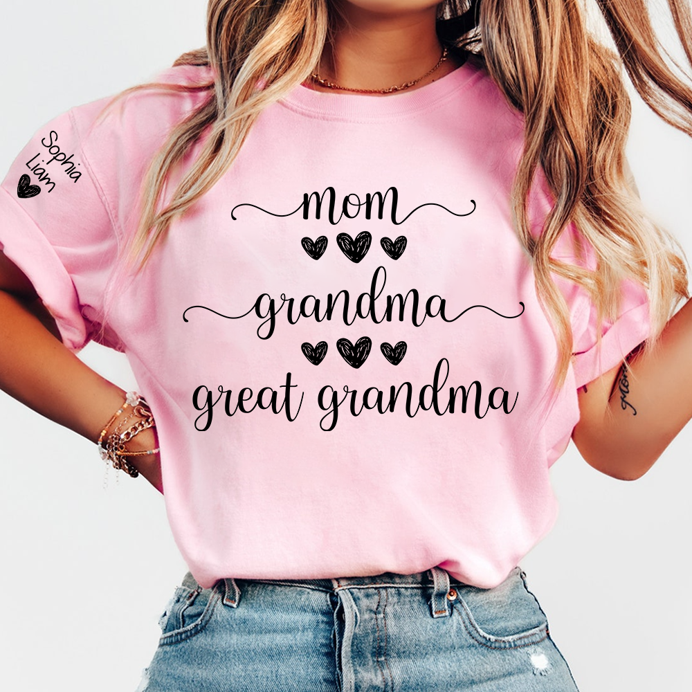 Mom Grandma Great Grandma Shirt, Custom Grandma Tee with Children Names, Cute Family Shirt for Mom Grandmother Gift Idea
