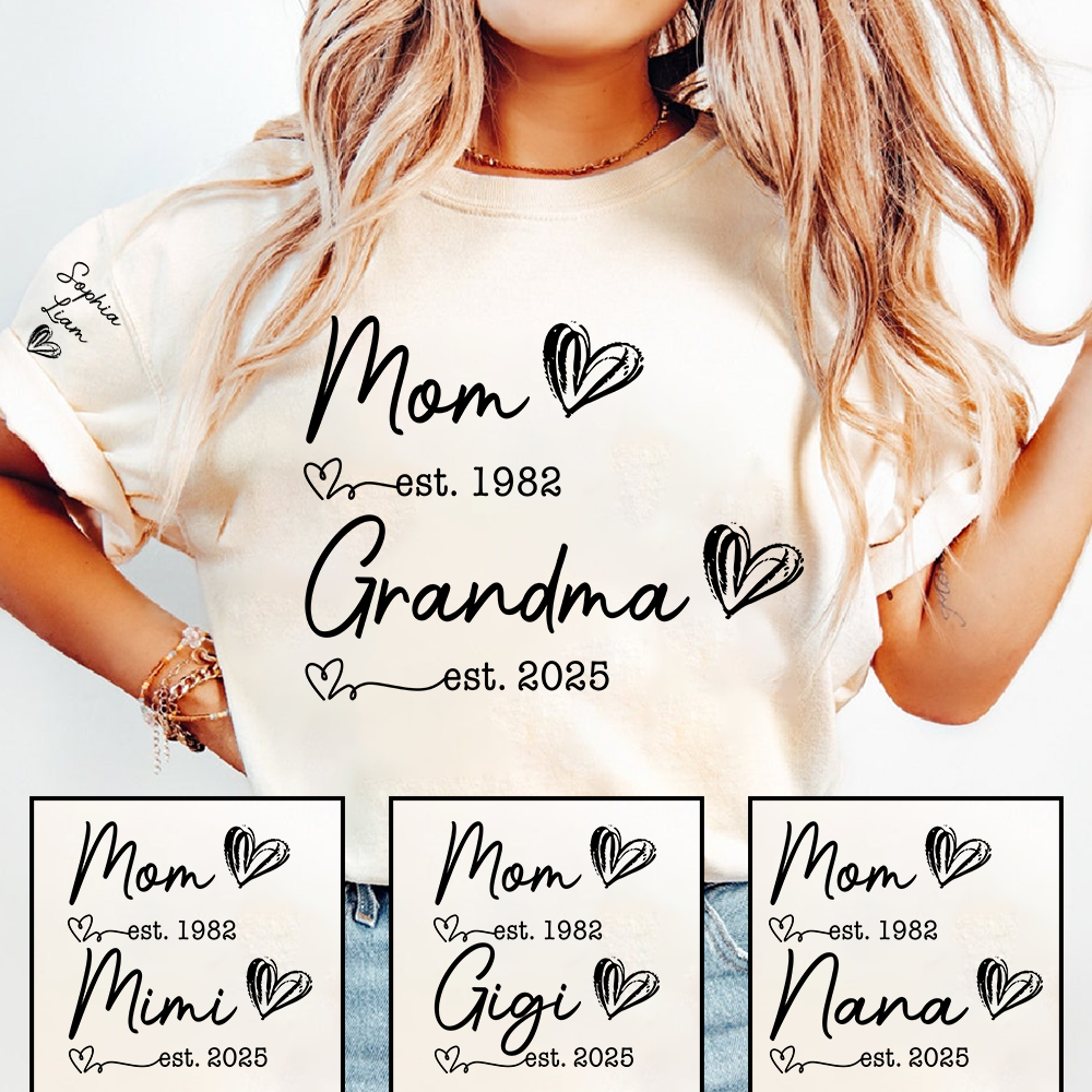 Mom Est Year Grandma Est Year Personalized Shirt, Custom Family Milestone TShirt for Mom and Grandma, Meaningful Family Memory Clothing