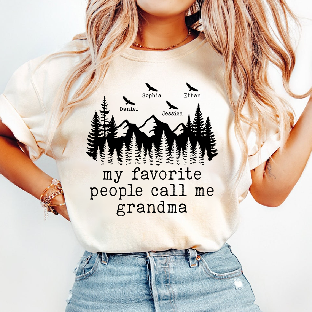 My Favorite People Call Me Grandma Shirt, Personalized Grandma Tee with Names, Rustic Mountain Family Shirt