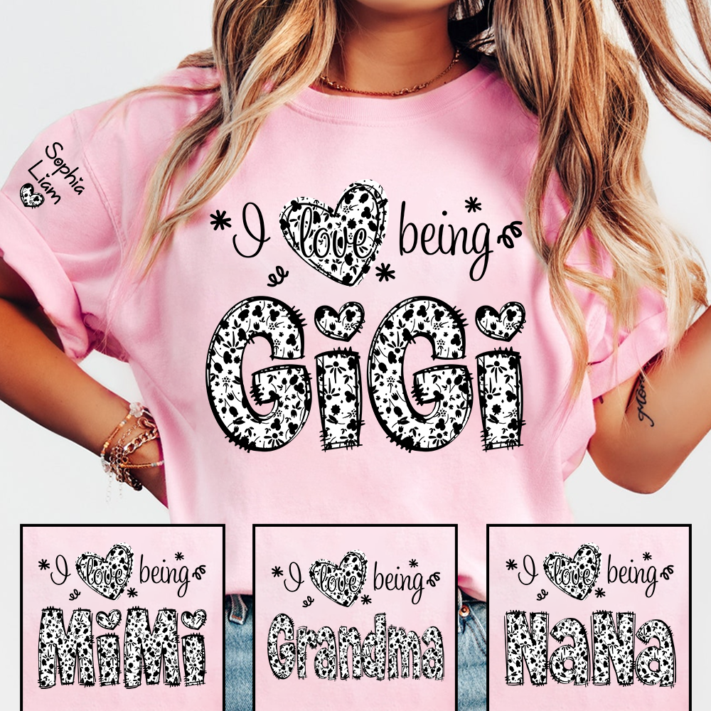 I Love Being Gigi Shirt for Grandma, Cute Floral Heart Typography Gigi T-Shirt, Sweet Family Gift for Women