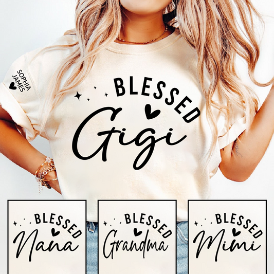 Blessed Gigi Shirt, Personalized Grandma T-Shirt with Heart, Custom Family Apparel for Gigi